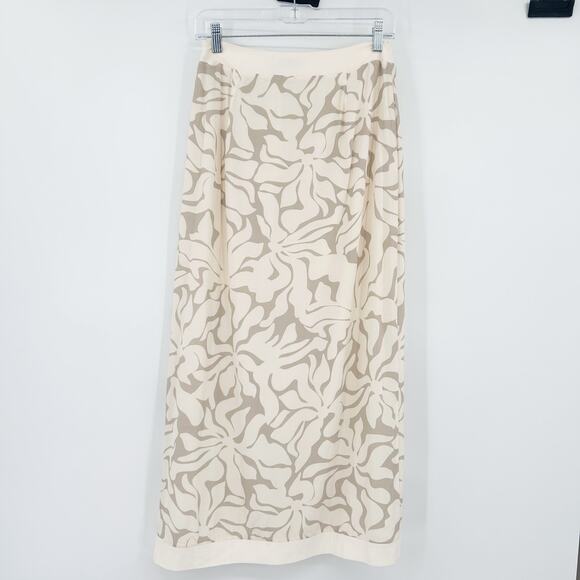 Mon Renn High Tide Midi Skirt  Stone Taupe Abstract Print Slit Long Womens Sz S - Picture 9 of 13